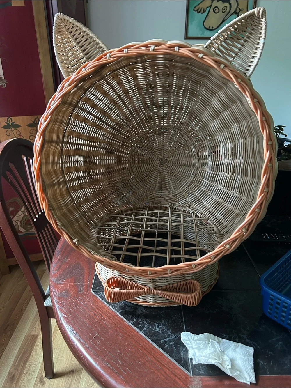 Woven Cat Ear Cave - Tan/Orange